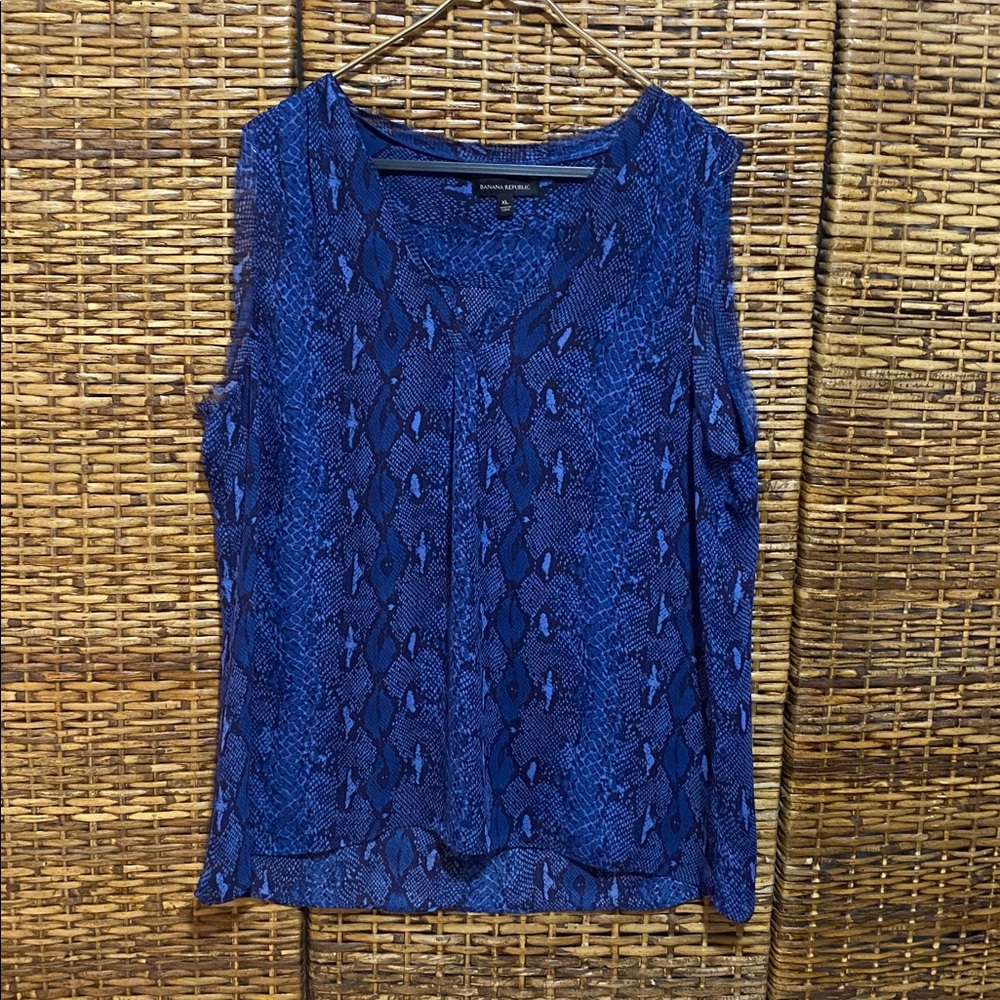 EUC Banana Republic Blue black Snake Python Print Sleeveless Tank Top Blouse XL